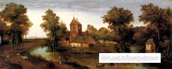 Grimmer_Abel_A_Moated_Tower_With_Farmhouses