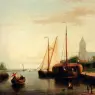 Hulk_Johannes_Frederik_A_Moored_Haybarge_And_Other_Shipping_By_A_Bleach_Field