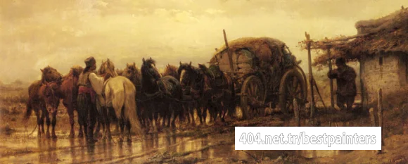 Schreyer_Adolphe_Hitching_Horses_To_The_Wagon