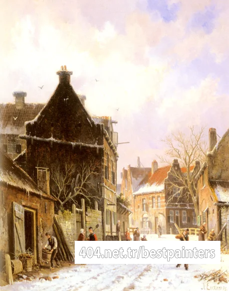 Eversen_Adrianus_A_Village_Street_Scene_In_Winter