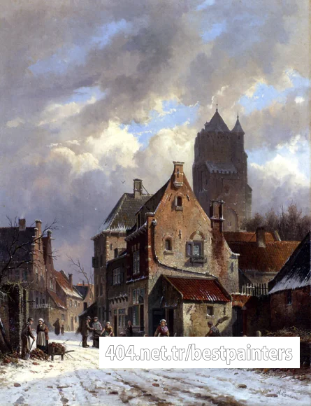 Eversen_Adrianus_Figures_In_A_Snowy_Village_Street