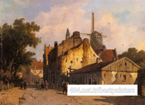 Eversen_Adrianus_Village_Scene_With_A_Windmill