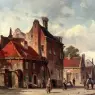 eversen_Adrianus_View_Of_Town_With_Figures_In_A_Sunlit_Street