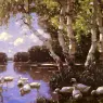 Koester_Alexander_Elf_Enten_Unter_Birken_Und_Im_Wasser