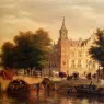 Hove_Bartholomeus_Johannes_Van_A_Sunlit_Townview_With_Figures_Gathered_On_A_Square_Along_A_Canal