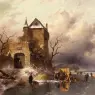 Leickert_Charles_Skaters_On_A_Frozen_Lake_By_The_Ruins_Of_A_Castle