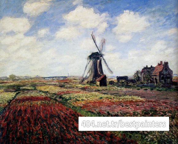 Monet_Tulip_Fields_With_The_Rijnsburg_Windmill_1886
