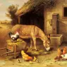 Hunt_Edgar_A_Donkey_And_Chickens_Outside_A_Stable