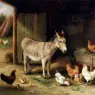 Hunt_Edgar_Donkey_Hens_And_Chickens_In_A_Barn