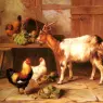 Hunt_Edgar_Goat_And_Chickens_Feeding_In_A_Cottage_Interior