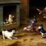 Hunt_Edgar_Puppies_And_Pigeons_Playing_By_A_Kennel