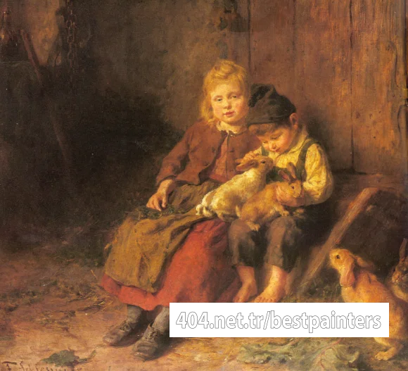 Schlesinger_Felix_Two_Children_Playing_With_Rabbits