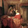 METSU_Gabriel_A_Woman_Seated_At_A_Table_And_A_Man_Tuning_A_Violin