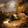Morland_George_Two_Men_Hunting_Rabbits_With_Their_Dog_A_Village_Beyond