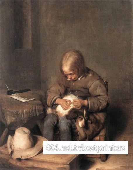 TERBORCH_Gerard_Boy_Riding_His_Dog_Of_Fleas