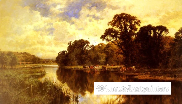 Parker_Henry_Hillier_Cattle_watering_On_A_Riverbank