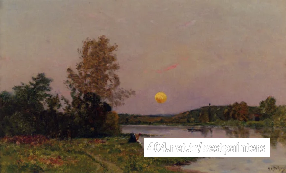 Delpy_Hippolyte_Camille_Lavandiere_Et_Barques_Soleil_Couchant