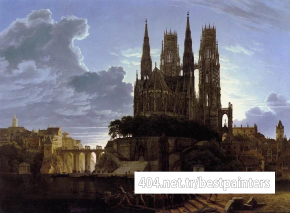 SCHINKEL_Karl_Friedrich_Medieval_Town_By_Water