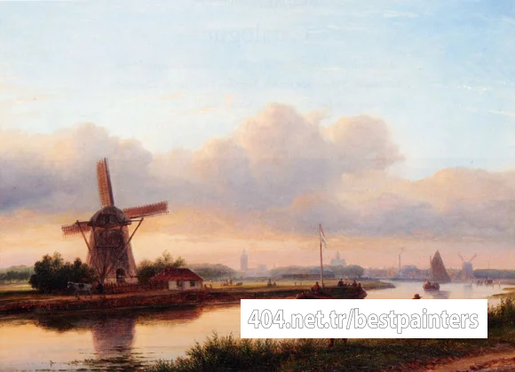 Kleijn_Lodewijk_Johannes_A_Paroramic_Summer_Landscape_With_Barges_On_The_Trekvliet