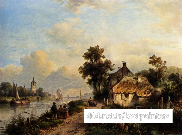 Kleijn_Lodewijk_Johannes_A_Summer_Landscape_With_Figures_Along_A_Waterway