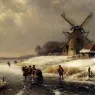 Kleijn_Lodewijk_Johannes_Figures_On_AFrozen_Waterway_By_A_Windmill