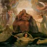 Louis Janmot
Le Po?me de l'?me
G?n?ration divine
Divine Genesis
oil on canvas
113 x 143
Signed at lower left
Mus?e des Beaux-Arts, Lyon
inv. 1968-157

A l'instant qu'a choisi la sagesse infinie,
Le n?ant vaincu c?de et fait place ? la vie :
De l'ab?me entr'ouvert, sombre et silencieux,
Une ?me humaine monte ? la clart? de cieux.