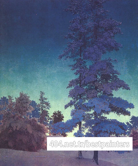 Parrish_Maxfield_Winter_Night_Landscape_(Two_Tall_Pines)_study