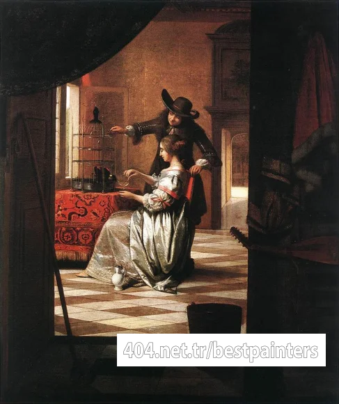 HOOCH_Pieter_de_Couple_with_Parrot