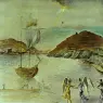 1950_04_Landscape of Port Lligat with Homely Angels and Fisherman, 1950