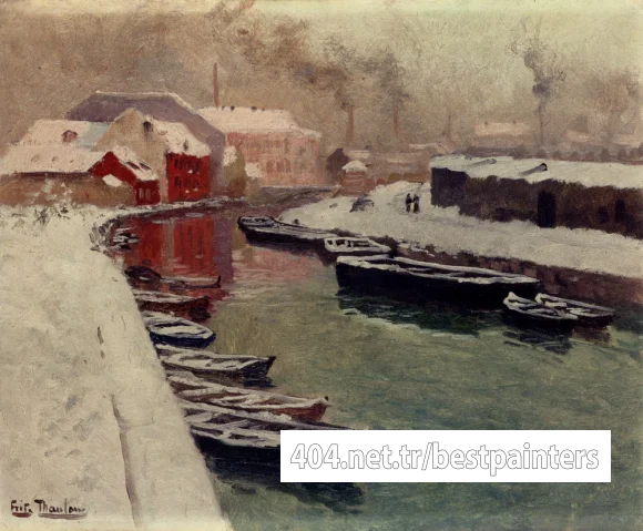 Thaulow_Frits_A_Snowy_Harbo