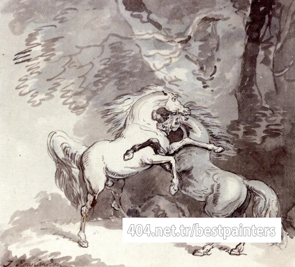 Rowlandson_Thomas_Horses_Fighting_On_A_Woodland_Path