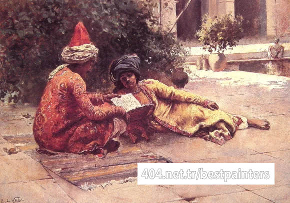 Two_Arabs_Reading_in_a_Courtyard