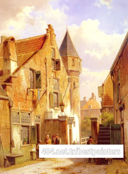 Koekkoek_Willem_A_Street_Scene_In_Leiden