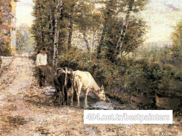 Zampighi_Eugenio_Cows_Watering_At_A_Quiet_Pool