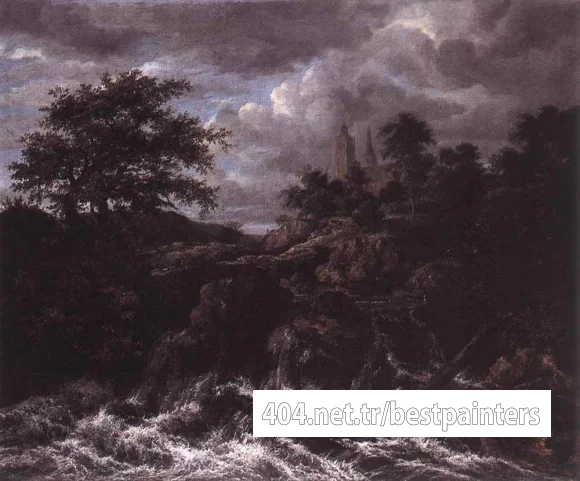 RUISDAEL_Jacob_Isaackszon_van_Waterfall_By_A_Church