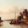 Spohler_Jan_Jacob_A_River_Landscape_In_Summer_With_A_Moored_Haybarge_By_A_Fortified_Farmhouse