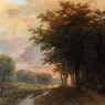 Klombeck_Johann_Bernard_A_Wooded_River_Valley_With_Peasants_On_A_Path
