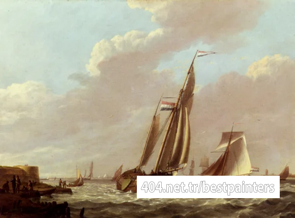 Koekkoek_Jan_Hermanus_Shipping_In_A_Choppy_Estuary