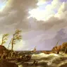 Koekkoek_Johannes_Hermanus_Dutch_fishing_Vessel_caught_On_a_Lee_Shore_With_Villagers