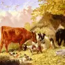 Herring_Jnr_John_Frederick_Horses_Cows_Ducks_and_a_Goat_By_A_Farmhouse