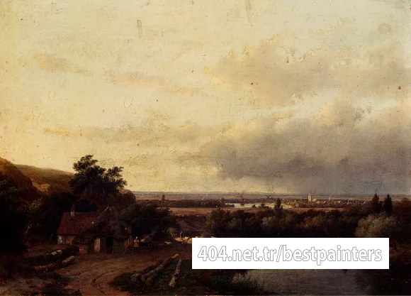 Schelfhout_Andreas_A_Summer_Landscape_With_A_Ferry