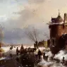 Schelfhout_Andreas_Figures_With_A_Horse_Sledge_On_The_Ice_A_Town_In_The_Distance