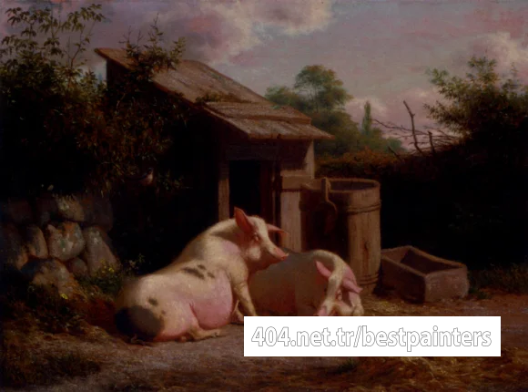 Bogh_Carl_Henrik_Pigs_In_A_Farmyard