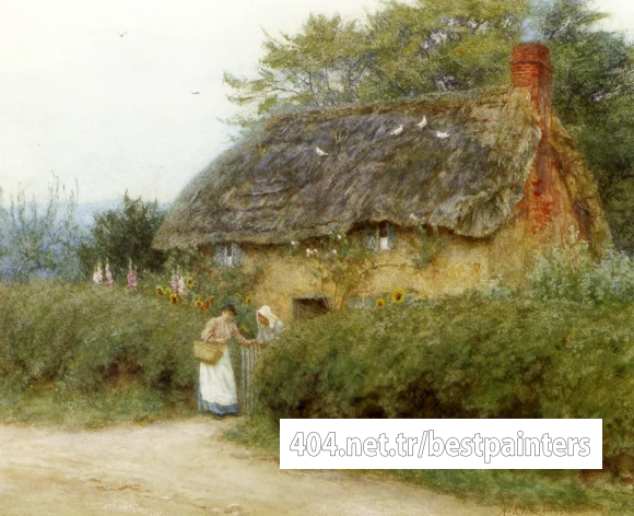 Allingham_Helen_A_Cottage_With_Sunflowers_At_Peaslake