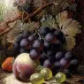Clare_Oliver_Still_Life_With_Black_Grapes_A_Strawberry_A_Peach_And_Gooseberries