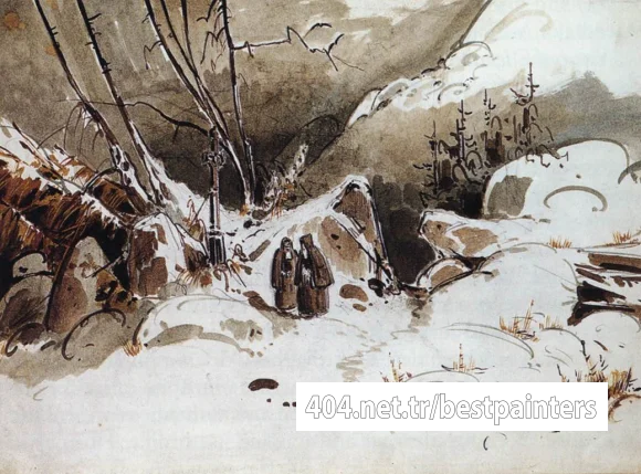 BLECHEN_Karl_Alpine_Pass_In_Winter_With_Monks