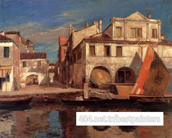 Bauernfeind_Gustav_Kanalszene_In_Chioggia_Mit_Bragozzo