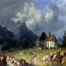Burkel_Heinrich_Das_Kirchlein_Von_Hinterriss_Im_Hintergrund_Das_Wettersteingebirge