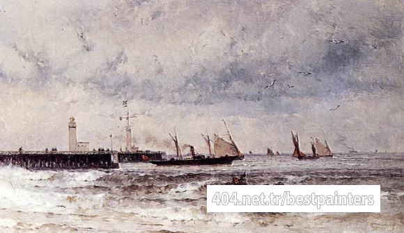 Weber_Theodore_Shipping_Near_A_Harbour_Entrance