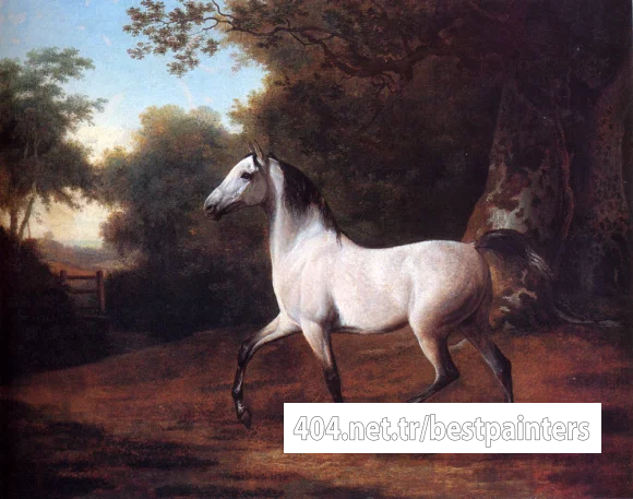 Agasse_Jacques_Laurent_A_Grey_Arab_Stallion_In_A_Wooded_Landscape